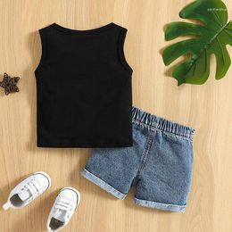Clothing Sets Baby Boys Shorts Set Letters Print Tank Top With Ripped Denim Summer Outfit