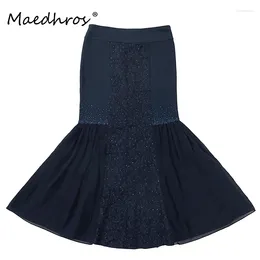 Skirts Chiffon Stitching Elegant Long Flower Net Luxury High-waisted Skirt For Women Female Evening Party Vintage Maxi