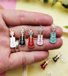 100pcs Rhinestone Mini Guitar Shaped Enamel Charms Metal Pendants Fit DIY Earring Bracelet Hair Jewellery Accessories Gift7730636