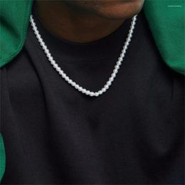 Chains 8MM Imitation Pearl Chain Necklace For Men Vintage Choker Simple Bead Hip Hop Jewelry Fashion Accessory