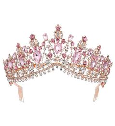 Baroque Rose Gold Pink Crystal Bridal Tiara Crown With Comb Pageant Prom Veil Headband Wedding Hair Accessories 2110061615869