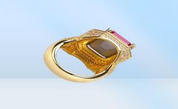 Hip Hop New Design Square Cut Ruby Ring Real Gold Plated Jewellery for Women Fashion Engagement Wedding Ring19198753432378