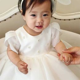 Christening dresses Babys First Birthday Party Wedding Dress Pearl Princess Girl Lace Childrens Baby Baptist Youth Ball Q240507