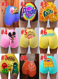 Women Sexy Yoga Pants Slim Printed Letter Cartoons Tight Shorts Summer Designer Mini Leggings Fashion Party Ps Size Casual Clothing Ty8281017137