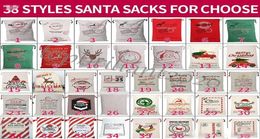 DHL Christmas Santa Sacks Canvas Cotton Bags Large Organic Heavy Drawstring Gift Bags Personalized Festival Party Christmas Decora7399013