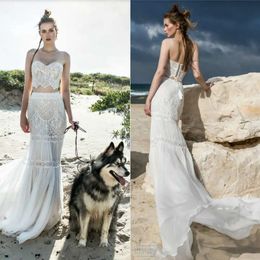 Rosen Lace Dress Summer Sexy Limor Bohemia Sweetheart Strapless Bridal Gowns Sequins Chiffon Beach Two Pieces Wedding Dresses es