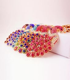 4 Colors Bling Rhinestone KeyChain Elegant Colorful Peacock Keychain Peafowl Peahen Keyring Bag Pendant Car Key Chain Ring7207944