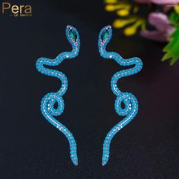 Dangle Earrings Pera Aesthetic Turkish Light Blue CZ Stone Black Gold Color Long Tassel Twisted Snake Drop Charm Gift Punk Jewelry E782