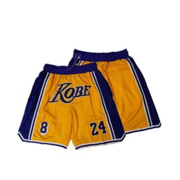 Men's Shorts Mens 8 24 Legend Retro Yellow Basketball Shorts Embroidered with Pockets Suitable for Outdoor Sports T240507