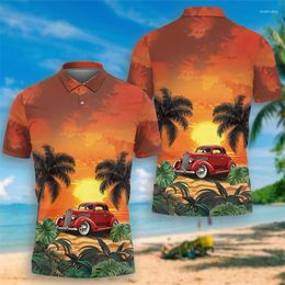 Men's Polos Sunset Vehicles Beach Polo Shirts For Men Clothes Hawaiian Truck Short Sleeve Hippie Bus Tropical Shirt Vacation Car Tops