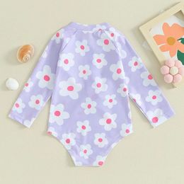 Clothing Sets Baby Girl Rash Guard Swimsuit Long Sleeve Swimwear Floral Zipper Ruffle Toddler Bathing Suit Beach Outfit