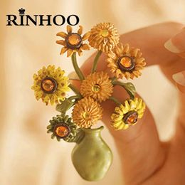 Brooches Rinhoo Vintage Colorful Enamel Daisy Flower For Women Elegant Potting Sunflower Lapel Pins Bouquet Plant Badge Jewelry
