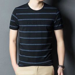 T-Shirts Summer mens short sleeved cotton striped T-shirt street clothing new mens round neck quick drying daily casual loose top J240506