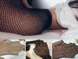 Socks & Hosiery Women's Sexy Fishnet Stockings Open Crotch Mesh Tights Shiny Rhine Nylons Black Erotic Lingerie Collant6589031
