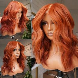 Hair Products Short Wavy Orange Ginger Bob Synthetic Lace Front Wig Middle Part Body Wave Wigs for Black Women Use Blonde Black Hair