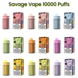 Savage Vapes Vapers Puff 12K 10K 10000 Puffs 25ml Juice Disposable E Cigarettes Adjustable Airflow 2% 3% 5% Prefilled Cart 10 Flavours Taste Device Mesh Coil 650mAh