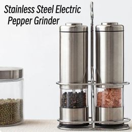 Electric Pepper Salt Grinder Set With Frame Automatic Spice Mill with LED Light Adjustable Coarseness Gravity Button 240508