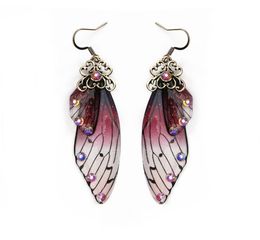 Fashion Handmade Femme Wing Drop Earrings Gold Colour Fairy Tale Cicada Wings Earrings Rhinestone Purple Earrings Vintage Jewellery G8748671