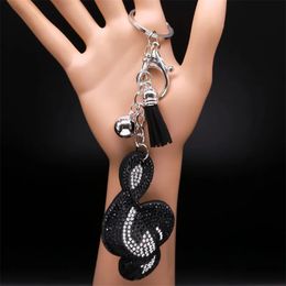 Music Treble Clef Note Key Chain for Women Men Silver Color Black Tassel Musical Symbol Keyring Bag Accessories Jewelry llaveros 240425