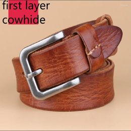 Belts High Quality Cow Genuine Leather Luxury Strap Male For Men Fashion Classice Vintage Pin Buckle Belt Coffee Black