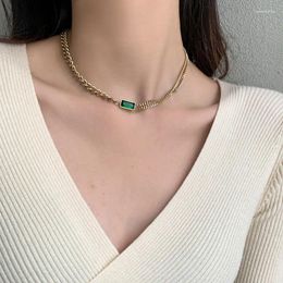 Chains Titanium Steel Necklace With Green Stone Female Chain Fashion Accessories