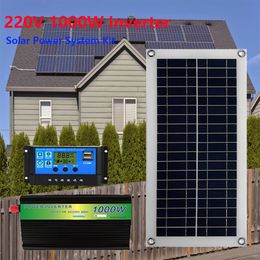 220V 1000W Inverter Kit Solar Power System DC12V USB5V Charging Panel Controller Outdoor RV Car MP3 PAD Portable 240508