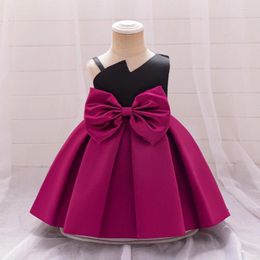 Girl Dresses Baby Girls Big Bow Pleated Princess 1st Birthday Party Fashion Gown For Toddler Infant Vintage Clothes Evening Costumes