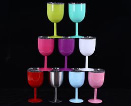 10oz Wine Glass Stainless Steel Goblet Glasses Double Wall Ice Drink Vacuum Insulated Tumbler With Lids Nonslip Mug 11 Colour YFA24094580