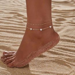 Anklets 2-piece Set Of Vintage Bohemian Style Pearl Heart Alloy Women's Ankles