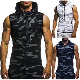 Equipment 2020 New Mens Camouflage Vest Spring Summer Military Hooded Sleeveless Sweatshirt Male Fashion Brand Clothing gym zipper Running