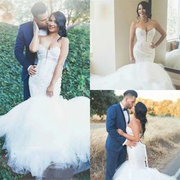 Dresses Sweetheart Elegant Mermaid Wedding Size Plus Lace Appliques Tulle Backless Sweep Train Boho Bridal Gowns