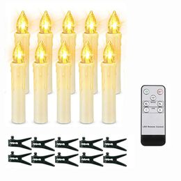 Christmas Candles Timer Remote LED Taper Candle Battery Operate Plastics Fake For Halloween year Birthday Decoration 240430