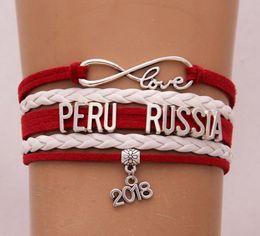 Infinity Love PERU RUSSIA Bracelet 2018 Soccer Charm Leather Wrap Men Sport Bracelets Bangles for Women Jewelry1004918
