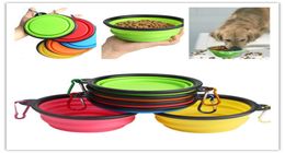 New Portable Folding Silicone Pet Bowls With Hook Retractable Travel Collapsible Cat Dog Feeders Outdoor Water Dish feeding bowl6909393