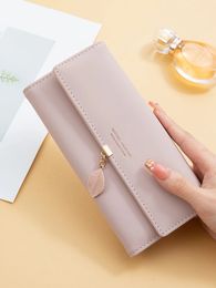 Selling spring and summer womens PU leather Japanese South Korea small fresh leaf pendant three fold bag large capa 240423