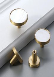Minimalism Decorative Solid Brass Cabinet Knobs Handles White Shell Furniture Kitchen Cupboard Drawer knob Handles Nordic Style2679579