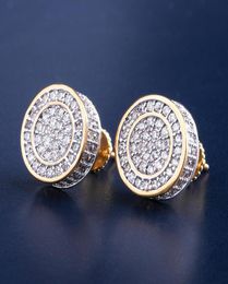 12mm Iced Out Bling CZ Round Earring Gold Silver Colour Plated Stud Earrings Screw Back Fashion Hip Hop Jewelry2333445