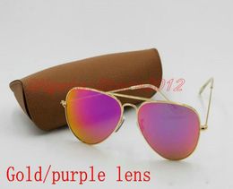 sell New Brand Designer Fashion Colour Mirror Men Women Polit Sunglasses UV400 Vintage Sport Sunglasses Gold purple 58MM 62MM L7654288