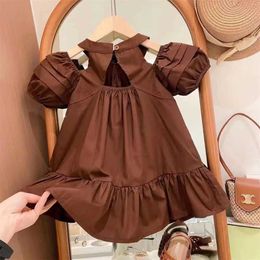 Girl's Dresses New Girl Dress Solid Colour Sweet and Gentle Princess Pure Cotton Dress 2024 Summer Dress Girl Childrens DressL2405