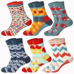 Men's Socks 2 Pairs Novelty Cotton Colorful Pattern Funny Fashion Happy Crew Dress Women
