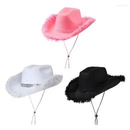 Berets Plush Brim Cowgirl Hat For Female Bride Cosplay Costume Cowboy Bachelorette Party Headwear Wedding Accessories