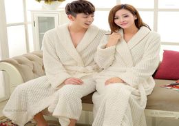 Women039s Sleepwear Women Robe Winter Bathrobe Unisex Coral Waffle Long Sleeve Knitted Sleep Dress Men Robes Lovers Fleece Warm2736284