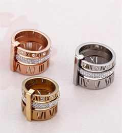 Design Stack Stainless Steel Gold Ring For Women Zircon Diamond Roman Numerals Wedding Engagement Rings306d1923763