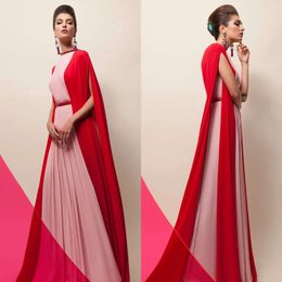 PLATS NEC BATEAU 2019 KRIKOR PROM Jabotian Red and Pink Szyfonowe Długie suknie wieczorowe Eleganckie sukienki imprezowe Vestidos de Festa