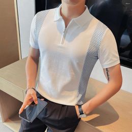 Men's Polos 2024 Fashion Men Summer Patchwork Knit Polo Shirts Mens Short Sleeve Sweaters Tops Male Turn-down Collar Thin T-shirts D92