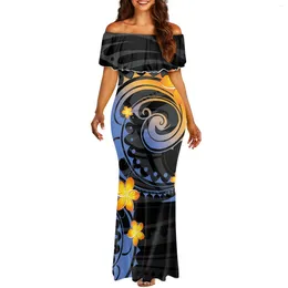 Casual Dresses Tight And Sexy Summer Lotus Neck Fishtail Skirt Polynesian Traditional Tribal Print Design Dress For Women Banquet