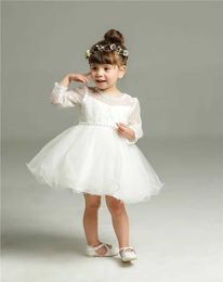 Christening dresses 3 6 12 18 24 months long sleeved baby girl dress and toddler birthday party little white wedding baptism Q240507