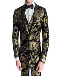 Men Luxury Baroque Velvet Male Slim Fit Costume Mariage Homme 2021 Floral Print Prom Suit 3 Pieces Set Pants Vest Jacket Coat Men2712929