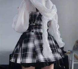 Kawaii Plaid Pleated Lolita Mini Dress Women Punk Emo Harajuku Y2k Aesthetic Dresses Sets Goth Fairy Grunge Alt Kpop Clothes 220312102650