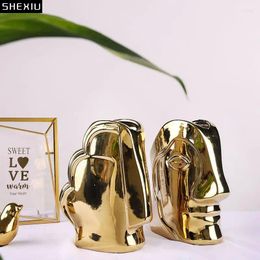 Vases Abstract Human Face Ceramic Vase Desk Decoration Gold-Plated Flower Pots Decorative Arrangement Modern Decor Golden